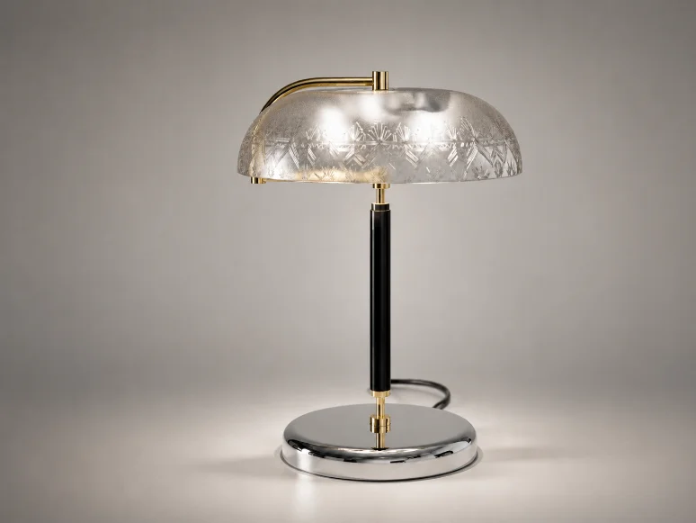Art Deco Lamp, illuminated product view