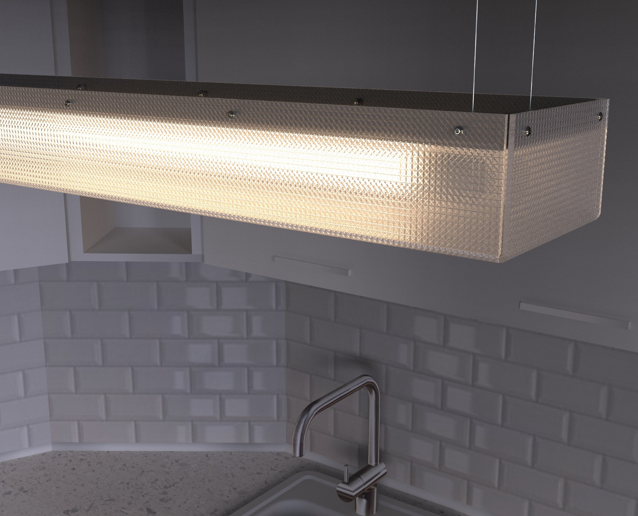 Close rendering showing the prismatic methacrylate texture and light source