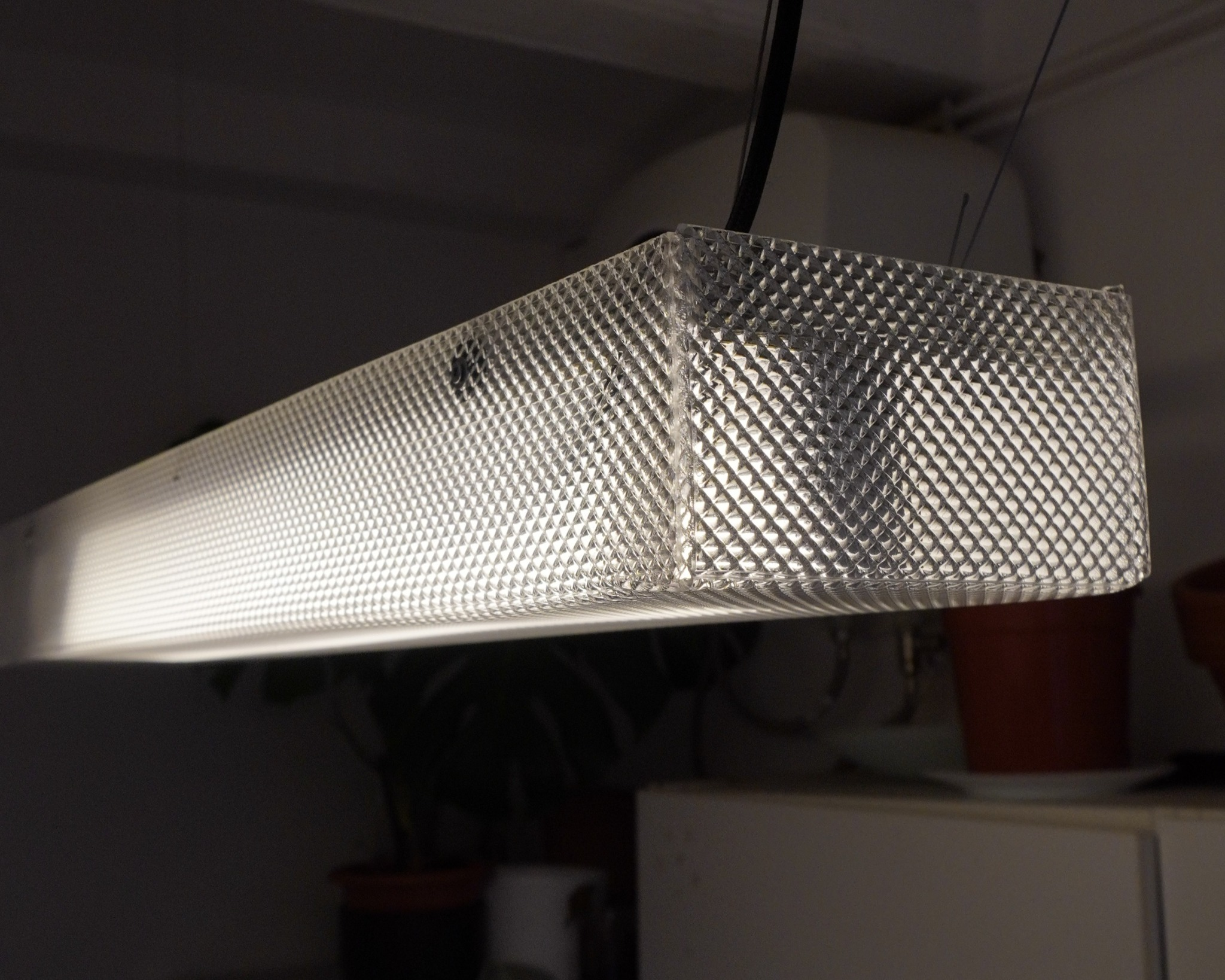 Completed Prisma Lamp suspended in the client's kitchen