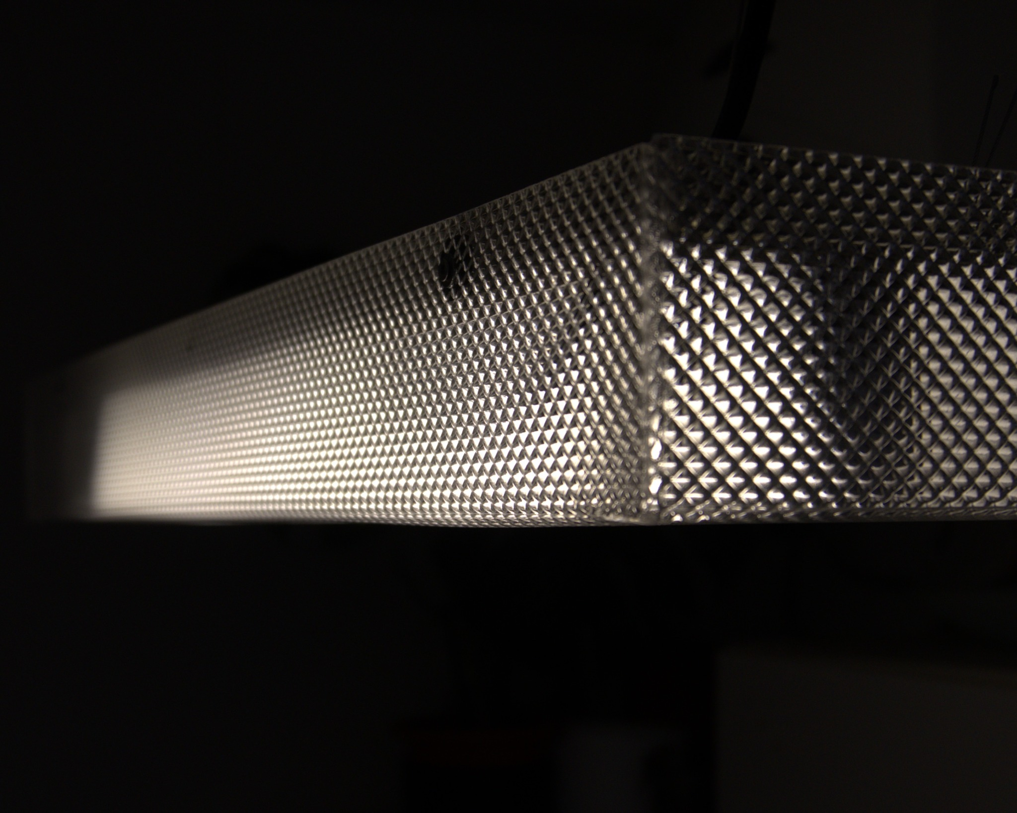 Close view of the light diffusing through the prismatic methacrylate
